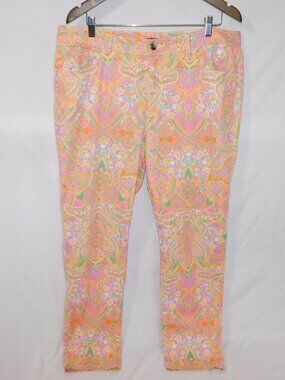 CHAPS Pink Multicolor Floral Paisley Straight Leg Jeans Womens 16 High Rise